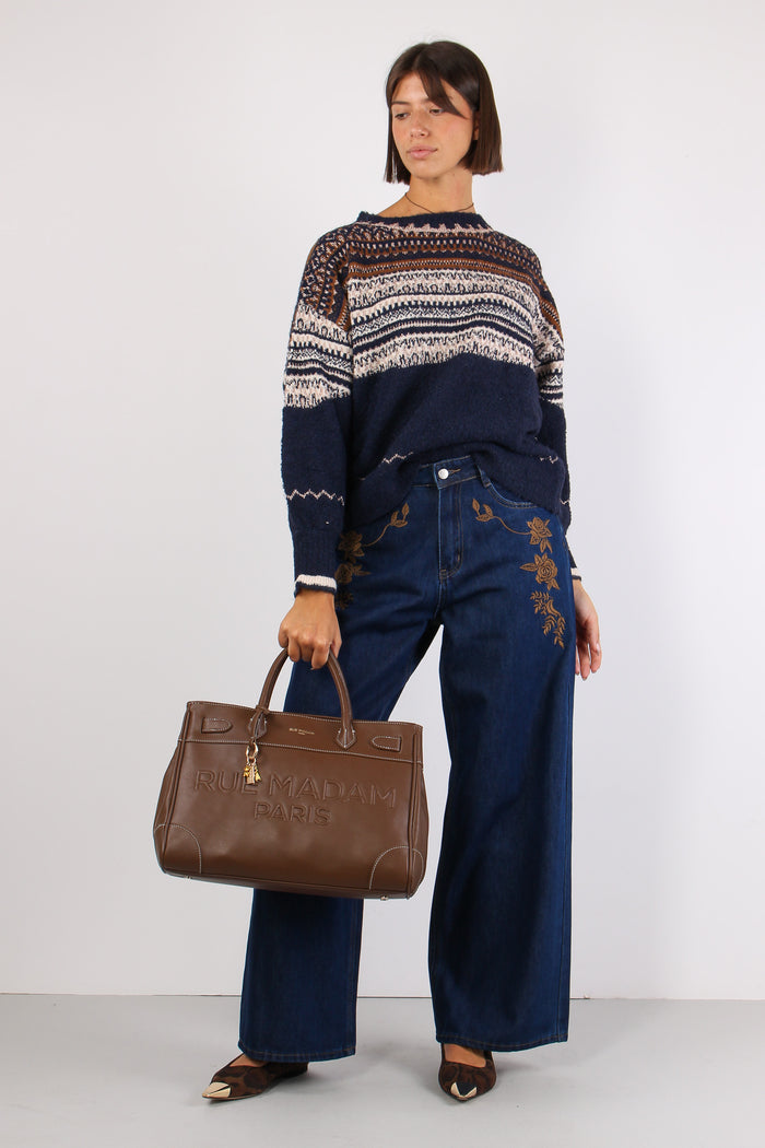 Maglia Jacquard Lurex Cammello/blu-3