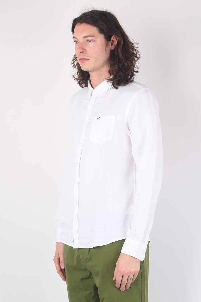 Camicia Misto Lino Bianco-5