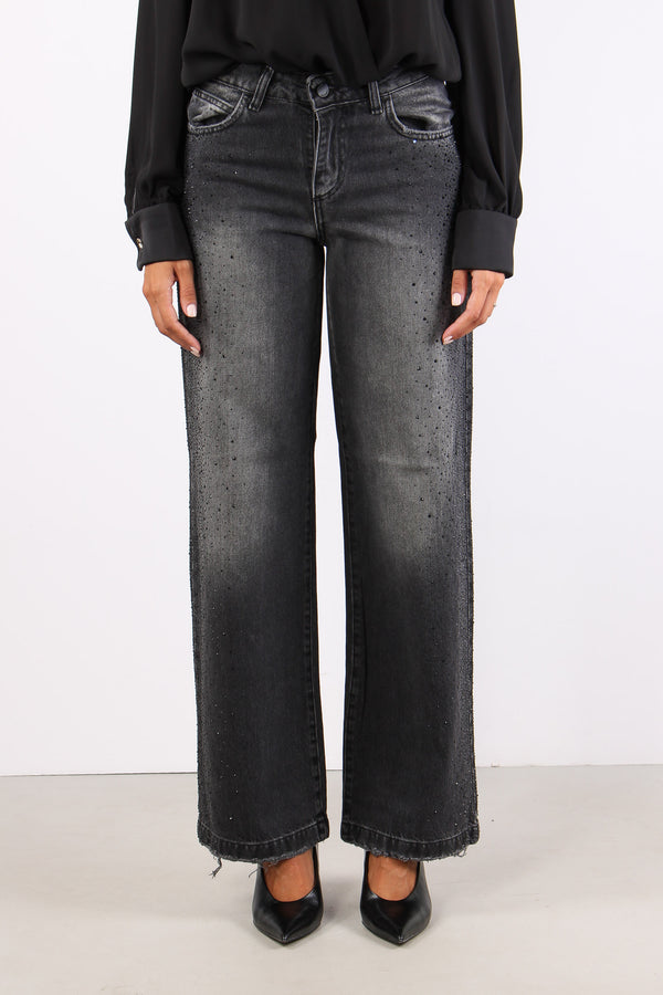 Elllelong Jeans Boy Cascata Strass Black-2