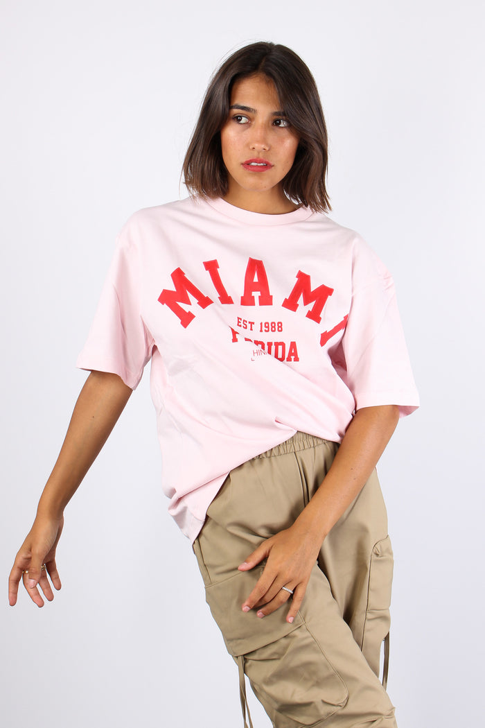 T-shirt Over Miami Rosa Polvere