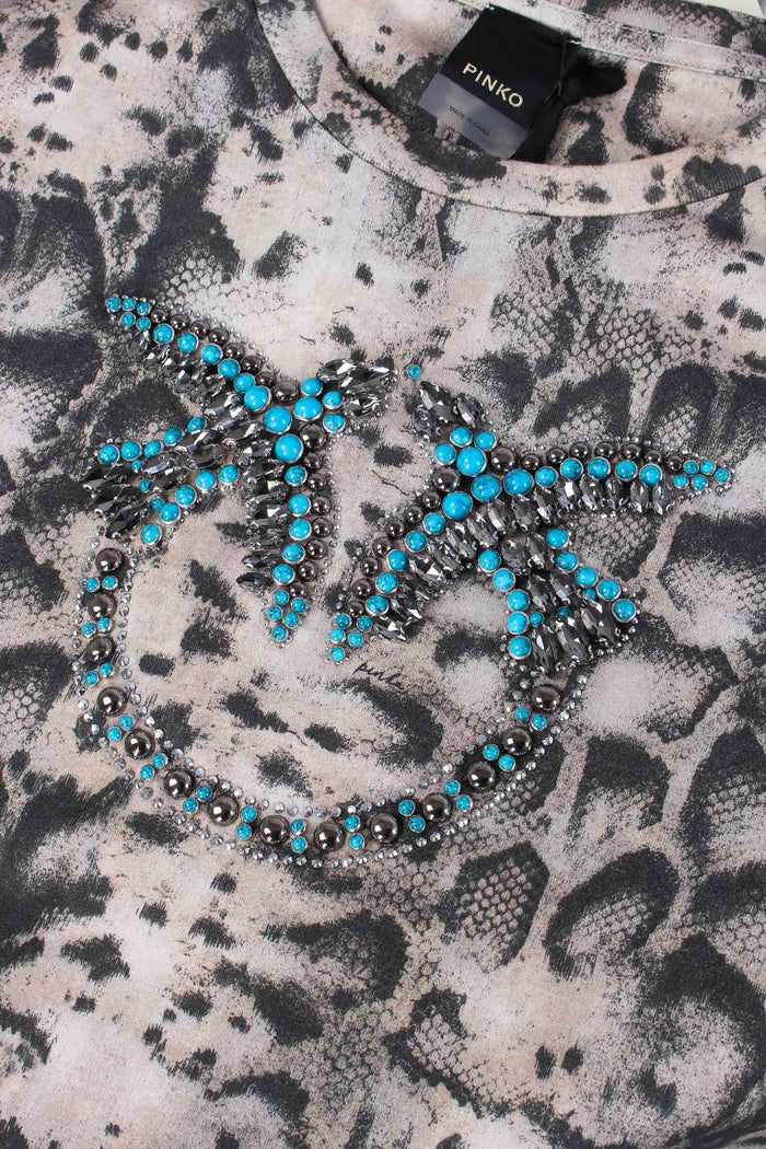 Terni T-shirt Snake Ricamo Beige/nero-8