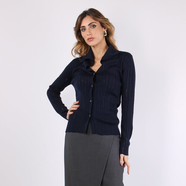 Polo Smagliata Bottoni Dark Blue-2