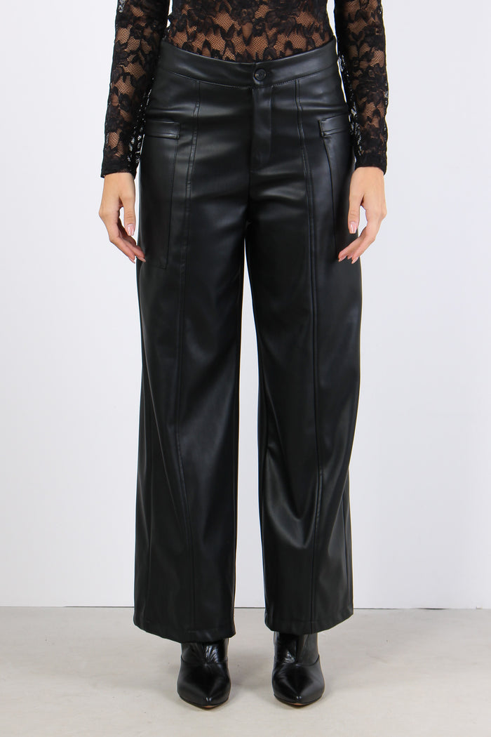 Pantalone Ecopelle Tasche Late Nero-2