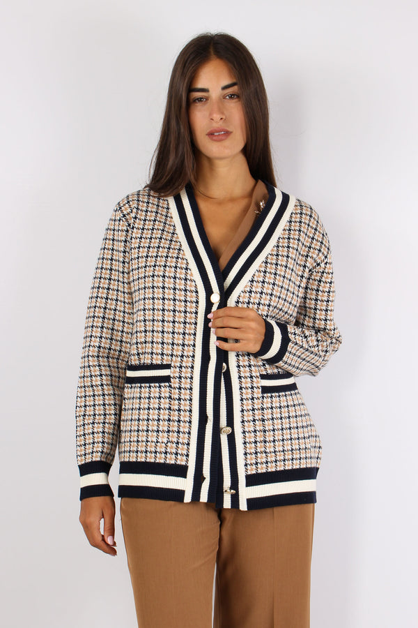 Armanda Cardigan Pied De Poule Blu/cammello-2