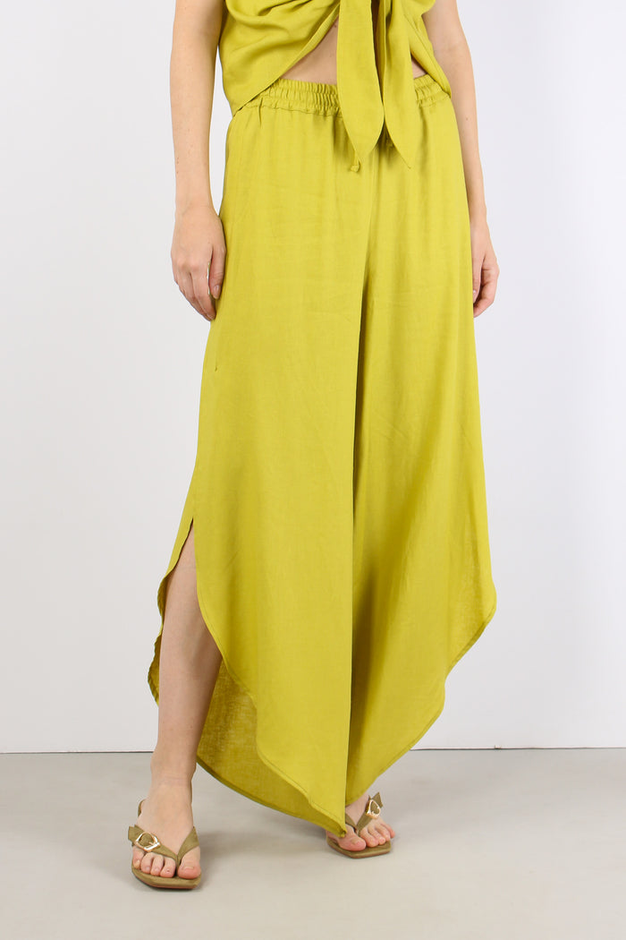 Pantalone Lino Spacco Laterale Lime-3