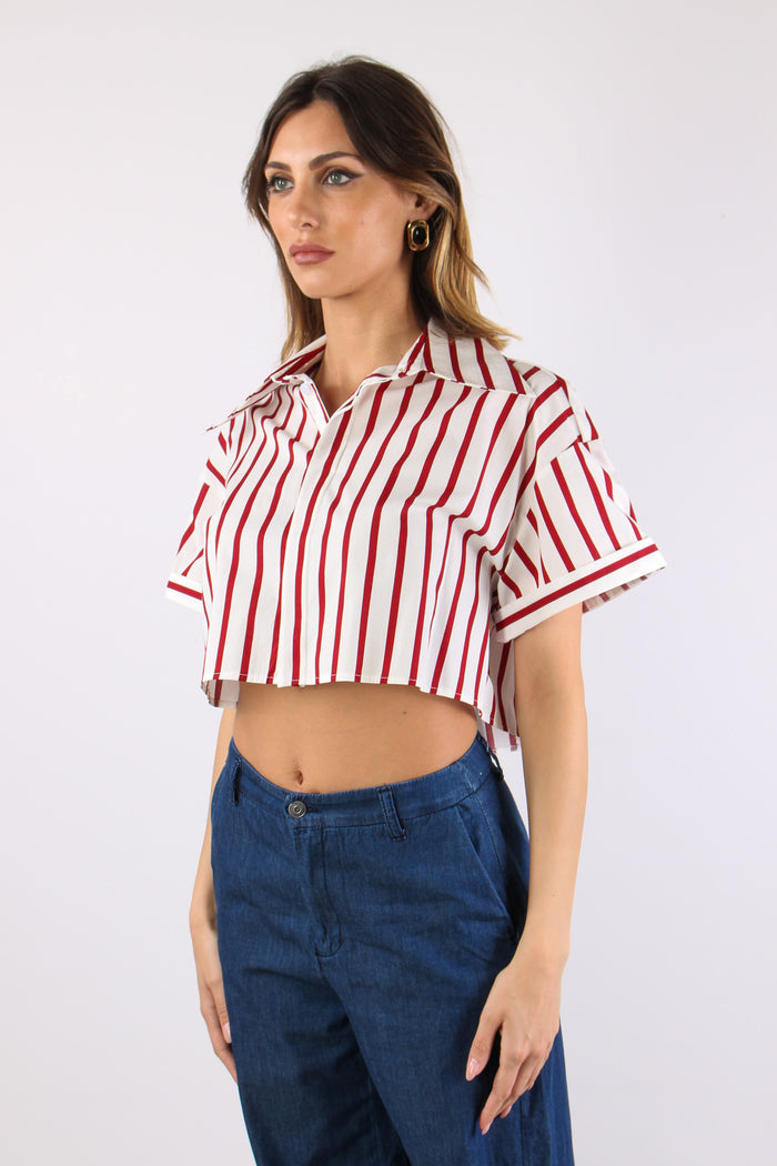 Camicia Corta Riga Bianco/rosso-3