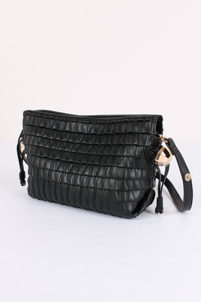 Mini Clutch Riprese Goffrata Nero-6
