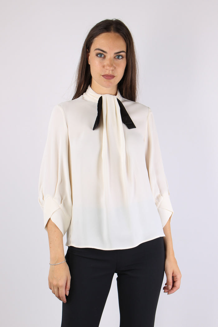 Blusa Georgette Cravatta Burro/nero-4