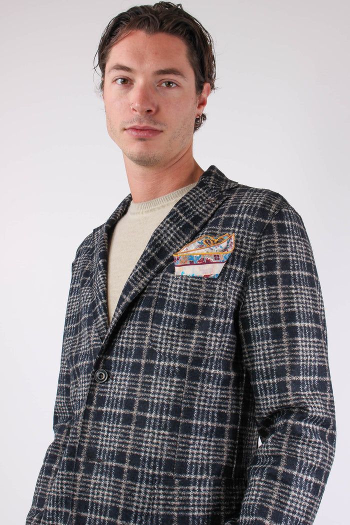Giacca Macro Quadro Blu/cammello-3