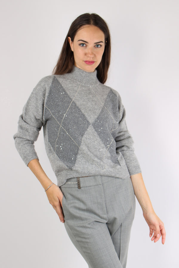 Maglia Collo Alto Rombi Grigio