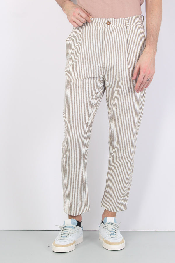 Pantalone Cotone Gessato Beige/bianco-2