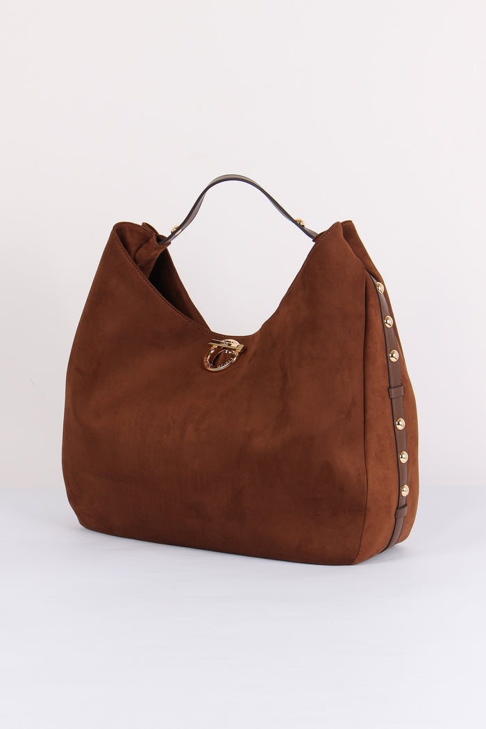 Hobo Ecocamoscio Borchie Tabacco-2