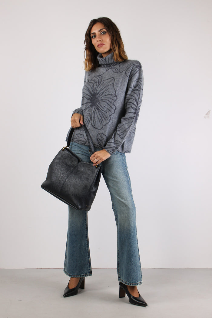 Maglia Collo Alto Floreale Grigio/blu-4