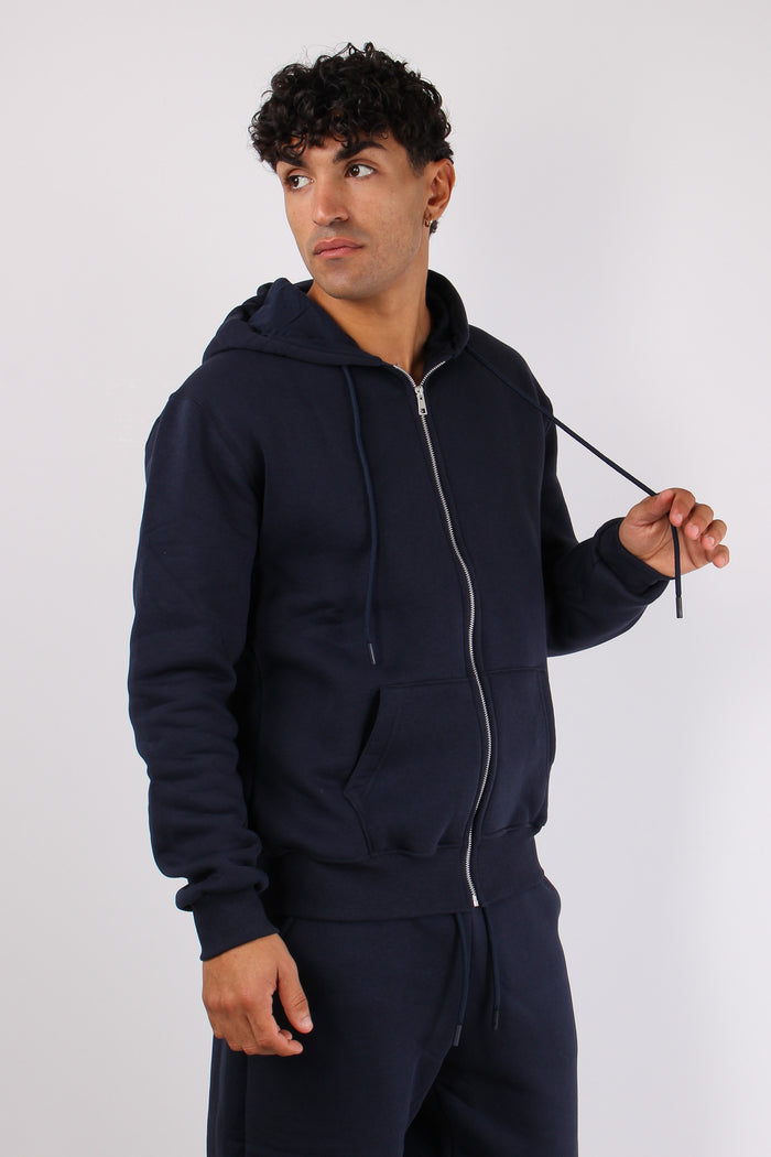 Felpa Full Zip Cappuccio Logo Blu-2