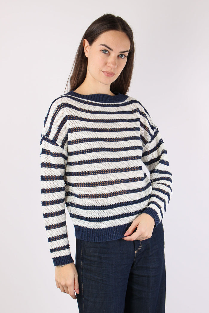 Maglia Traforata Riga Bianco/blu-3