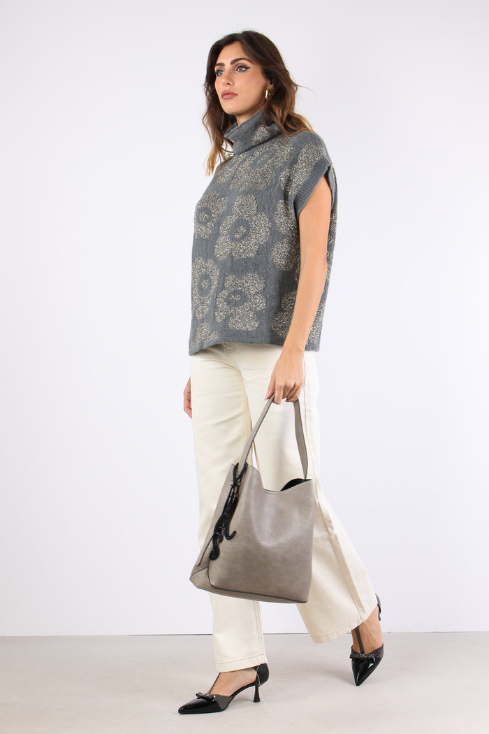 Maglia Senza Maniche Lurex Fio Grigio-4