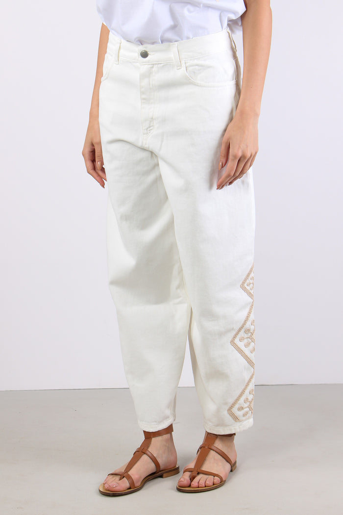 Pantalone Barrel Ricamo Fondo Bianco-3