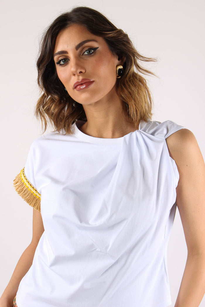 T-shirt Nodo Passamaneria Manica Bianco-8