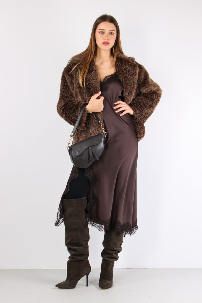 Abito Sbieco Inserti Pizzo Moro