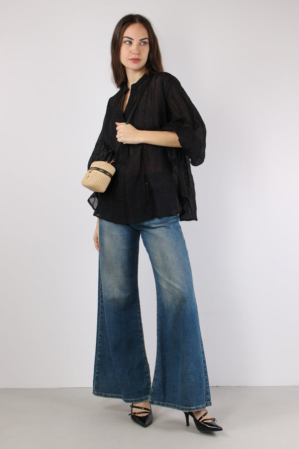 Camicia Mussola Ricami Nero