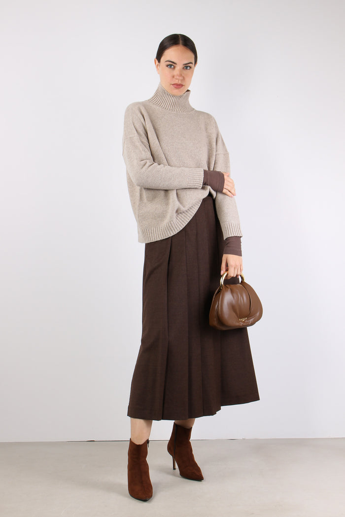 Fastoso Gonna Pieghe Fibbia Cioccolato-5