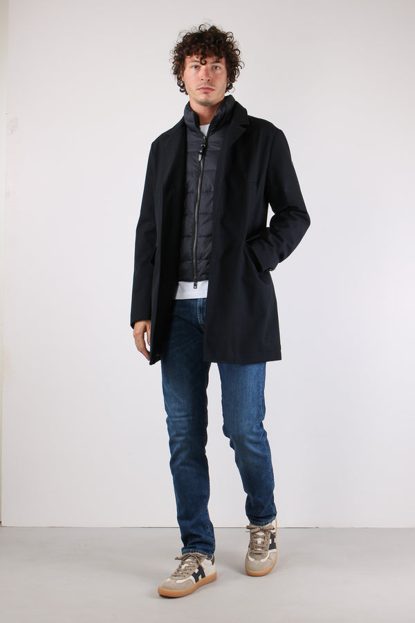 Cappotto Imbottito Tasche Applicate Blu Scuro