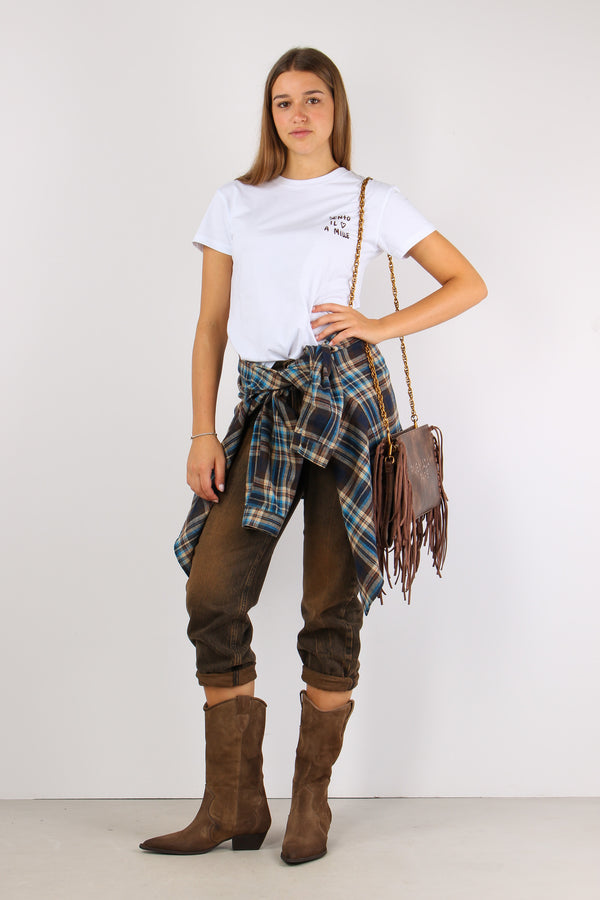 T-shirt Ricamo Sento Il Cuore Bianco