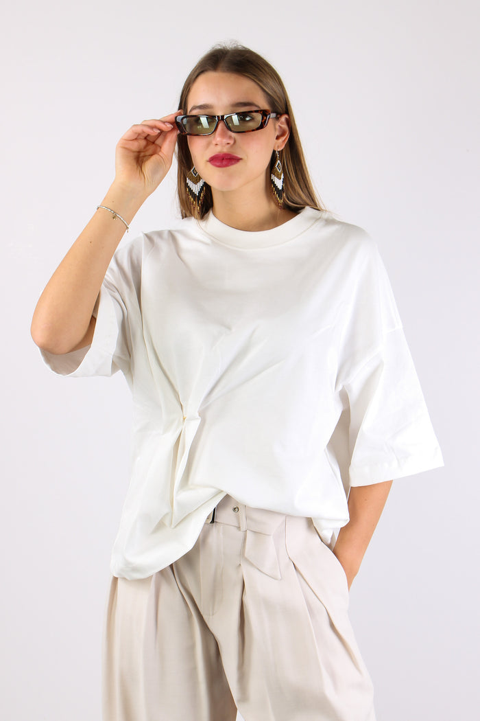 T-shirt Over Ripresa Spilla Panna-3
