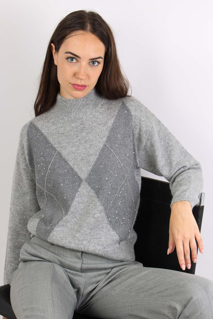 Maglia Collo Alto Rombi Grigio-5