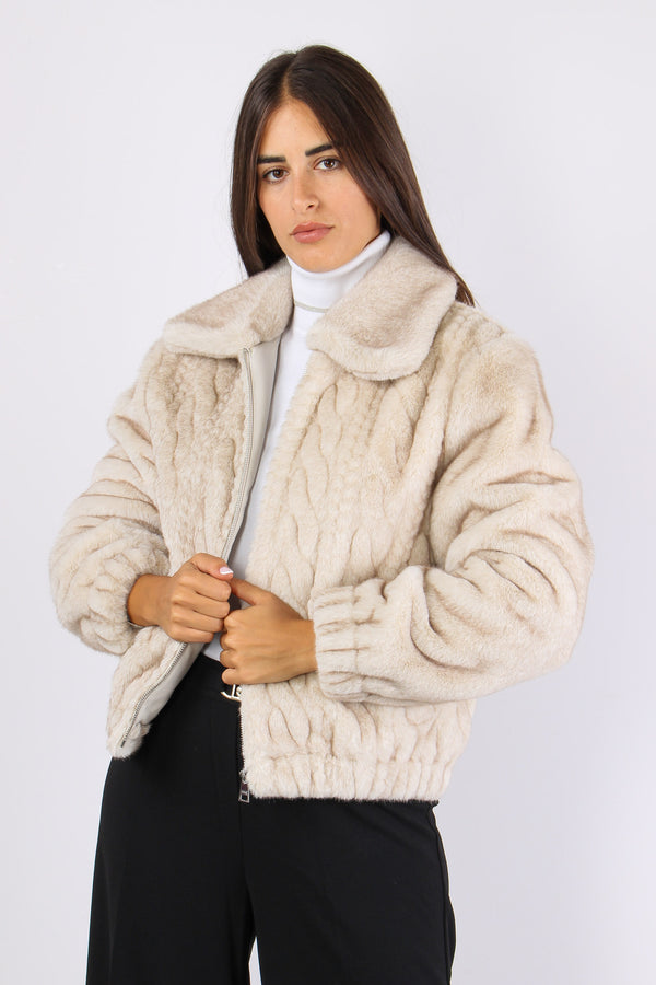 Pelliccia Effetto Treccia Beige-2