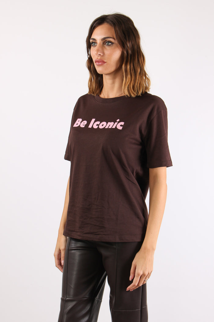 T-shirt Stampa Scritta Be Icon Moro-3