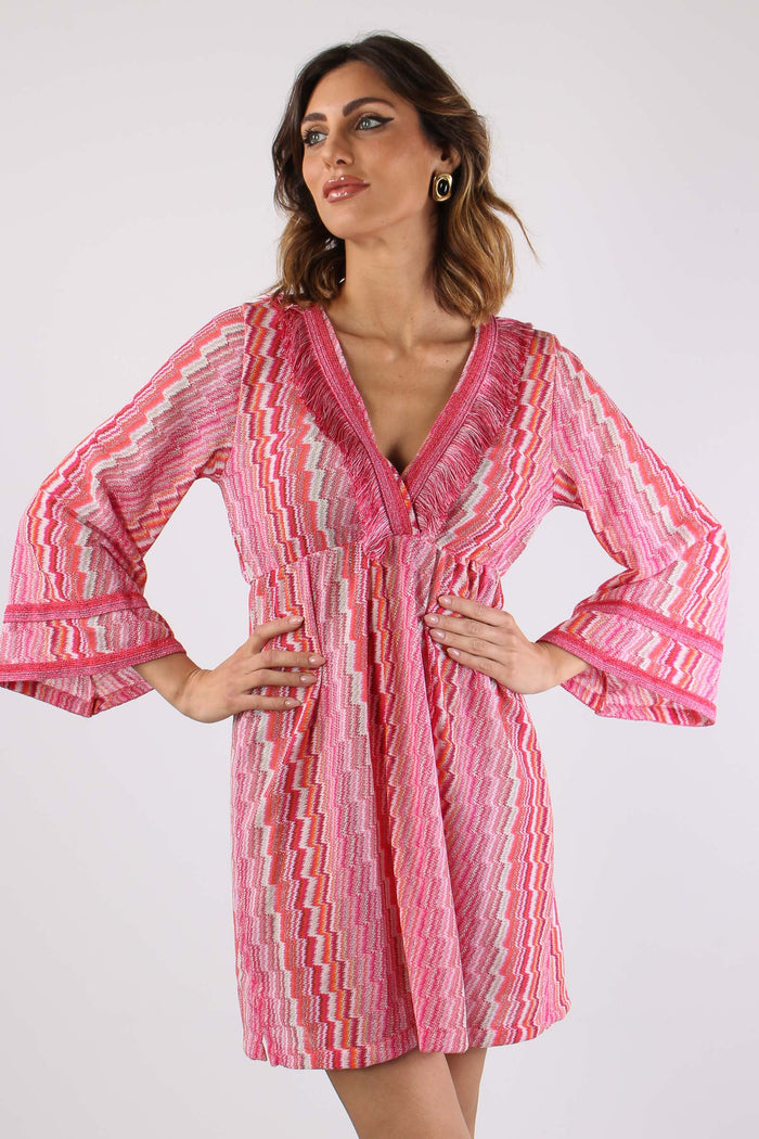 Abito Corto Frange Electric Fuxia-7