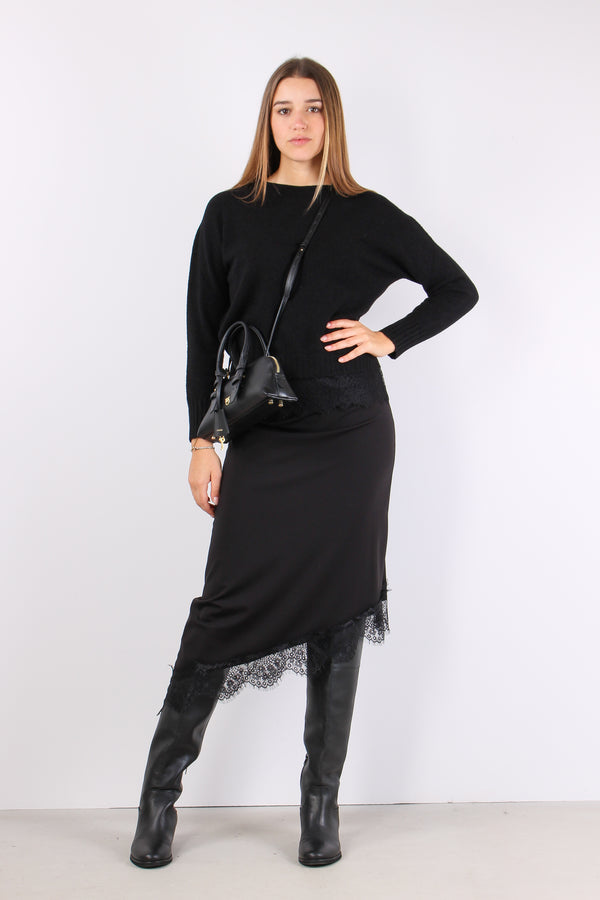 Maglia Viscosa Fondo Pizzo Nero