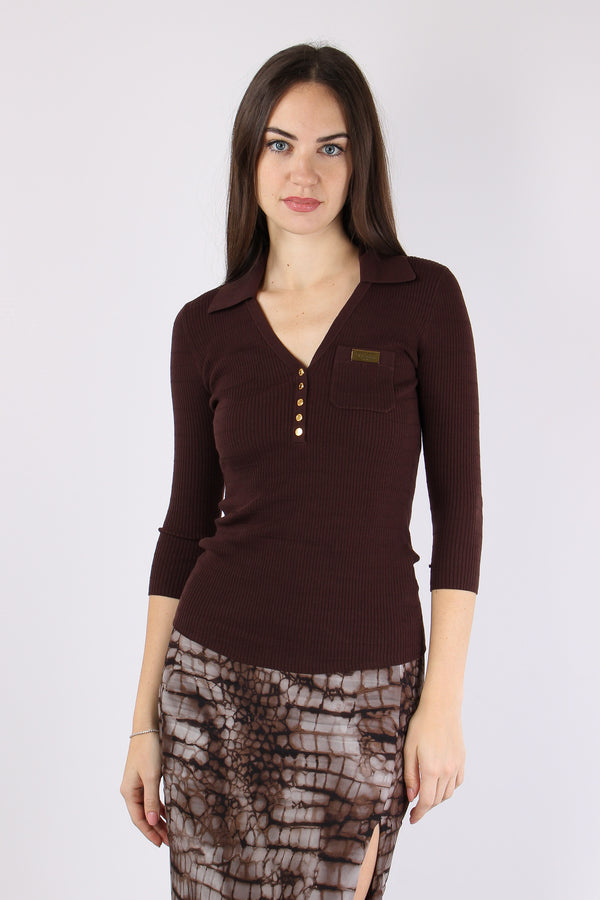 Maglia Scavo V Bottoni Cacao