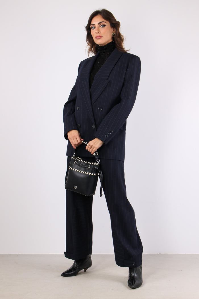 Rapisardi Giacca Over Gessata Blu/bianco-6