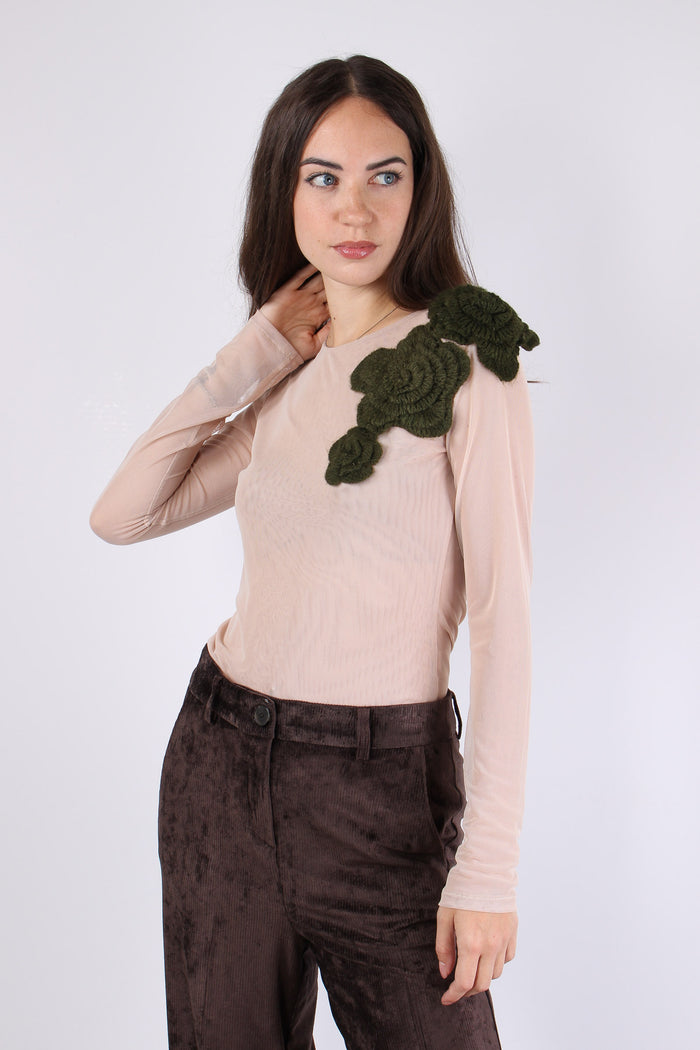 T-shirt Tulle Applicazione Ros Military/nude-3