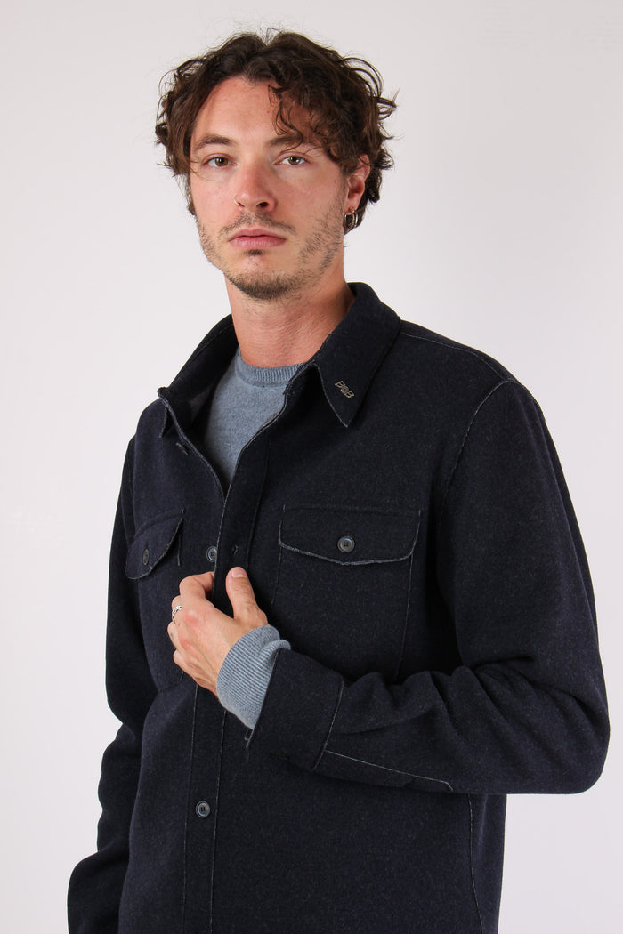 Giacca Camicia Taglio Vivo Blu-3