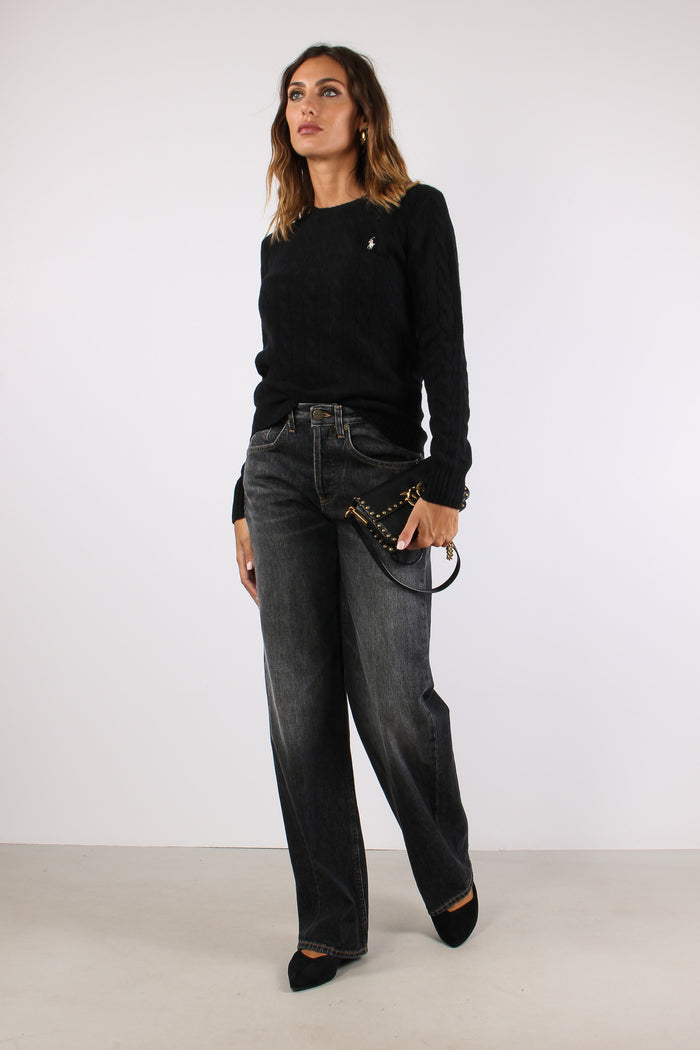 Maglia Girocollo Trecce Misto Lana Polo Black-3