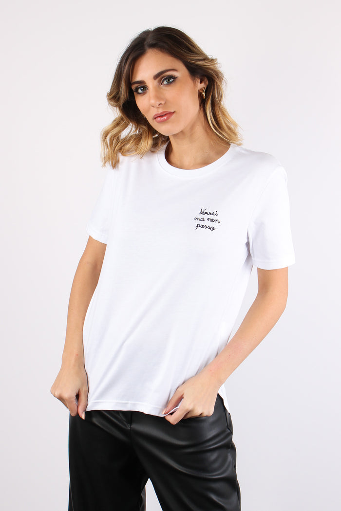 T-shirt Ricamo Vorrei Ma Non Bianco