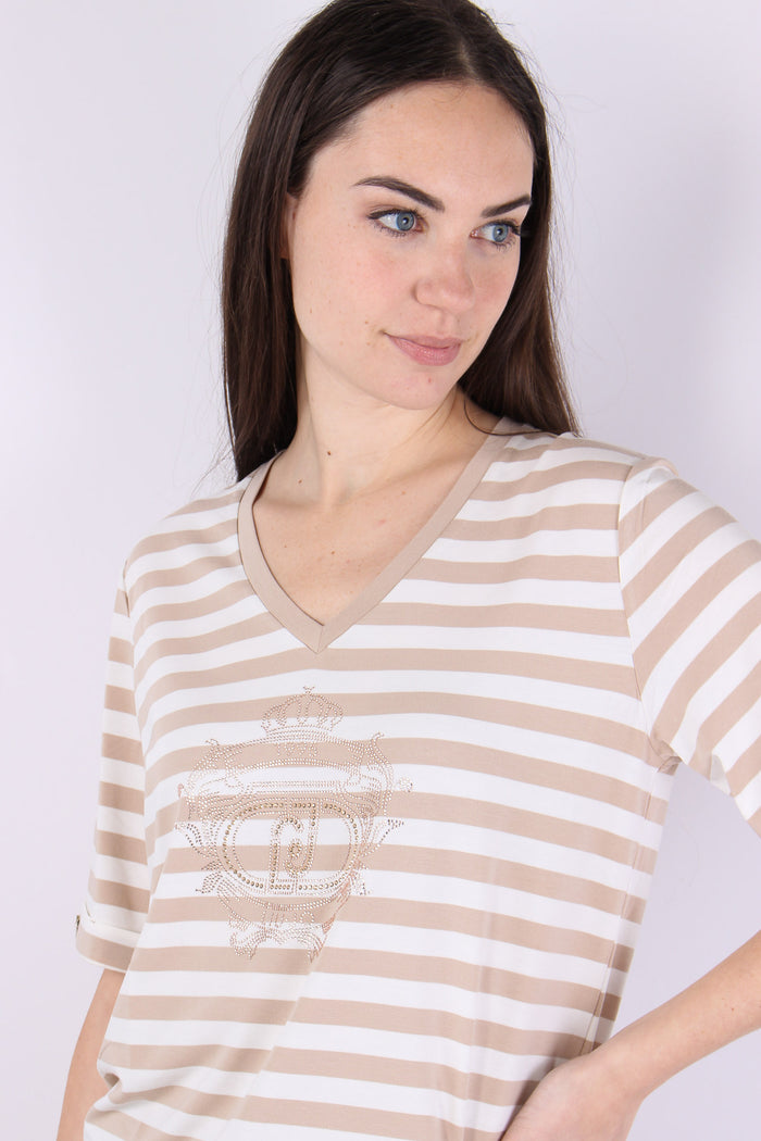 T-shirt Riga Scollo V White/almond-5
