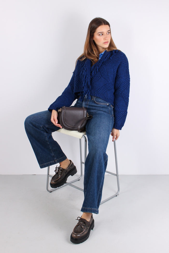 Cardigan Corto Effetto Uncinet Blu-5