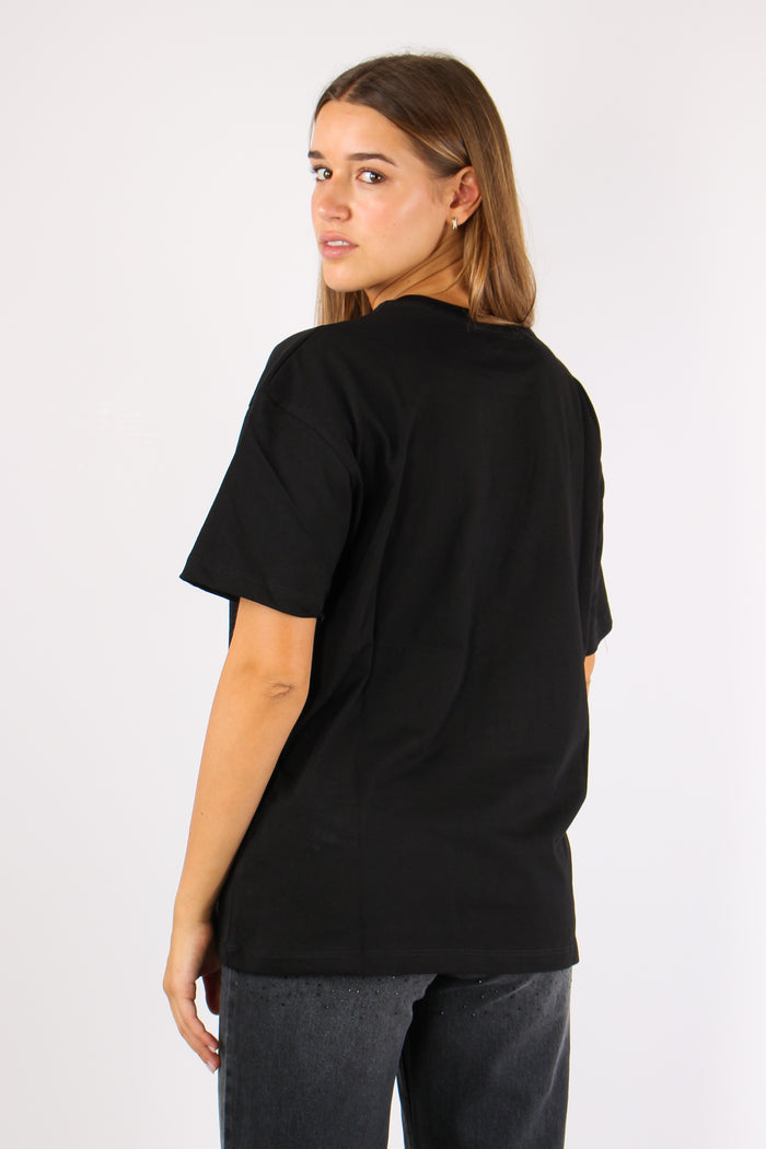 T-shirt Logo Contorno Strass Nero-3