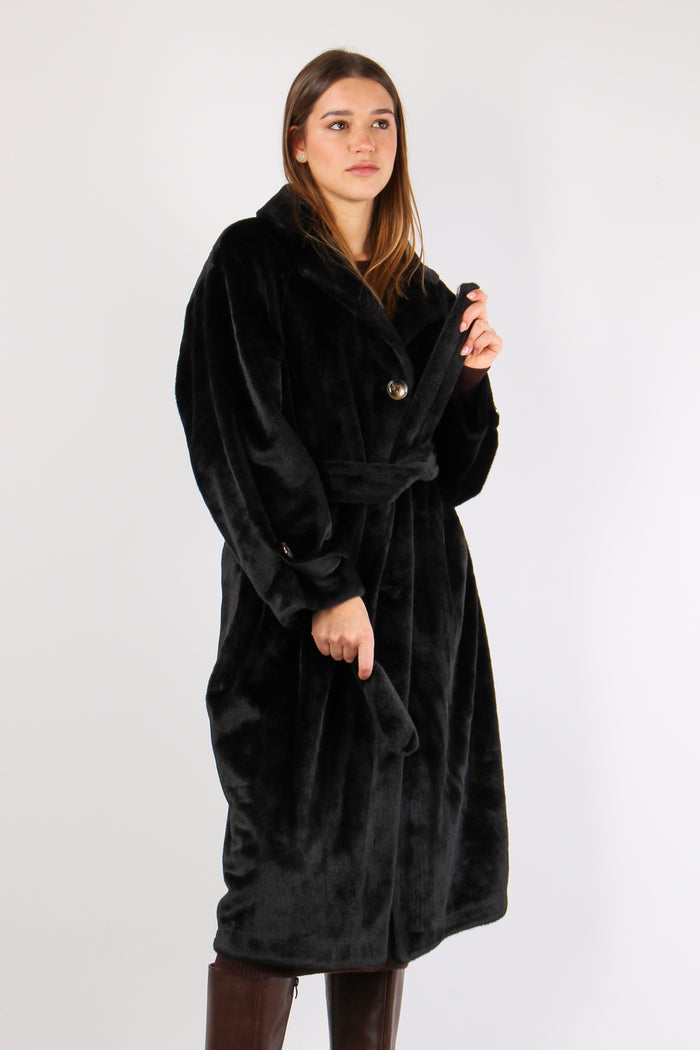 Chamlet Pelliccia Lunga Cintur Black-7