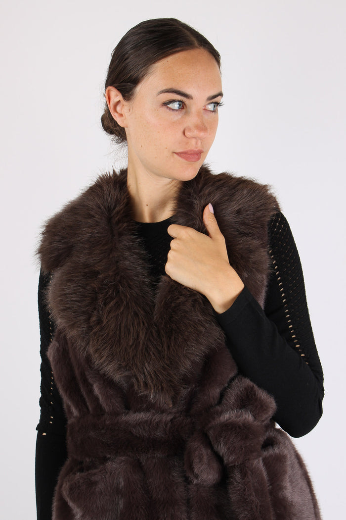 Princess Gilet Ecopelliccia Cinturato Moro-8