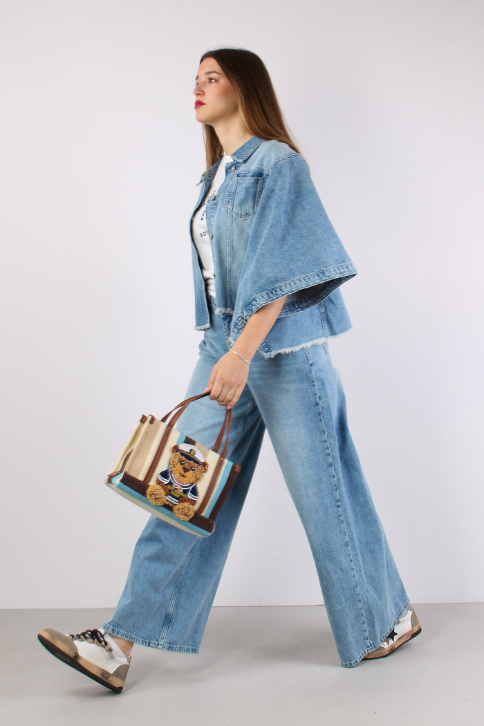 Denim Maxi Palazzo Vita Alta Denim Chiaro-5