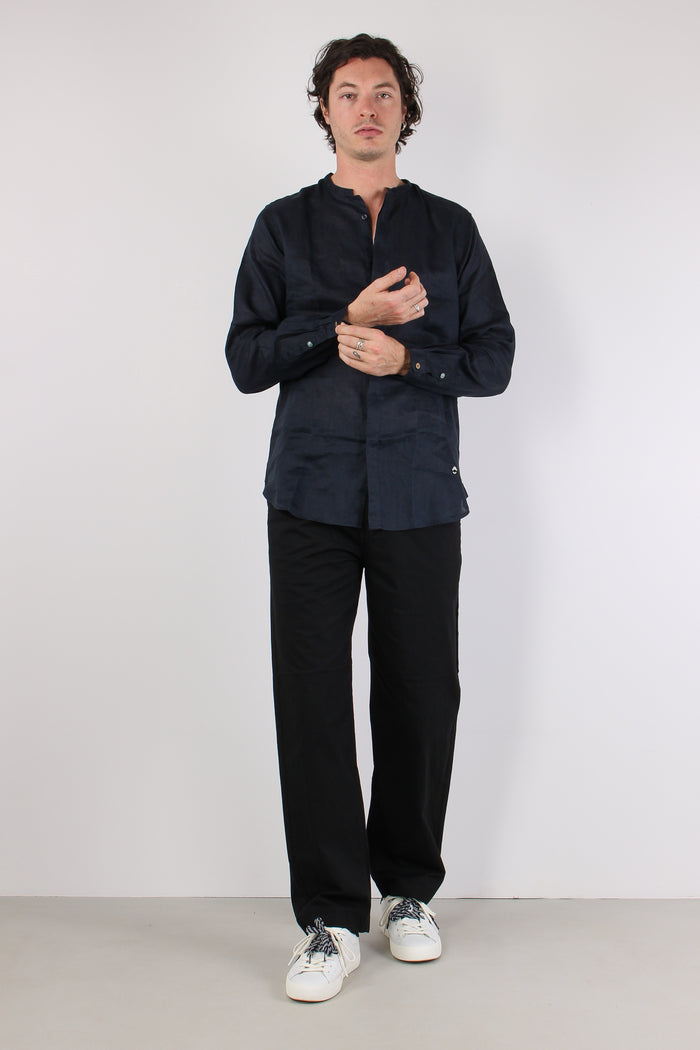 Camicia Coreana Lino Blu-4
