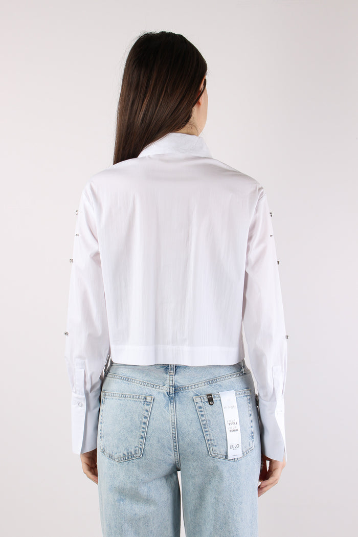 Camicia Corta Inserto Strass Bianco Ottico-5