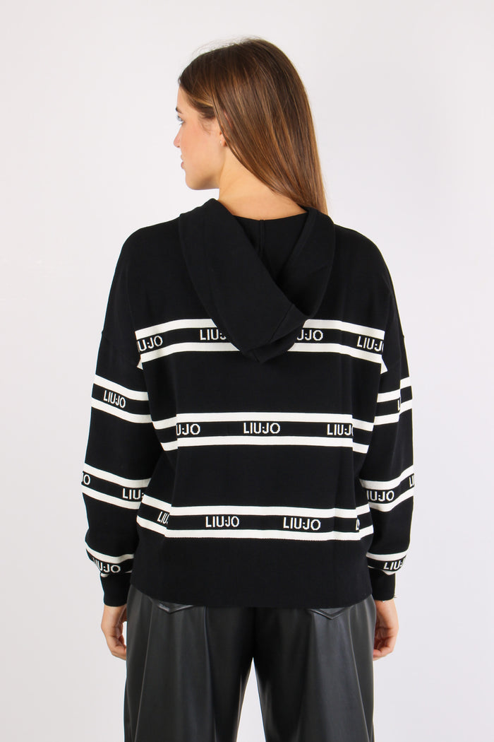 Maglia Cappuccio Riga Nero/bianco-4