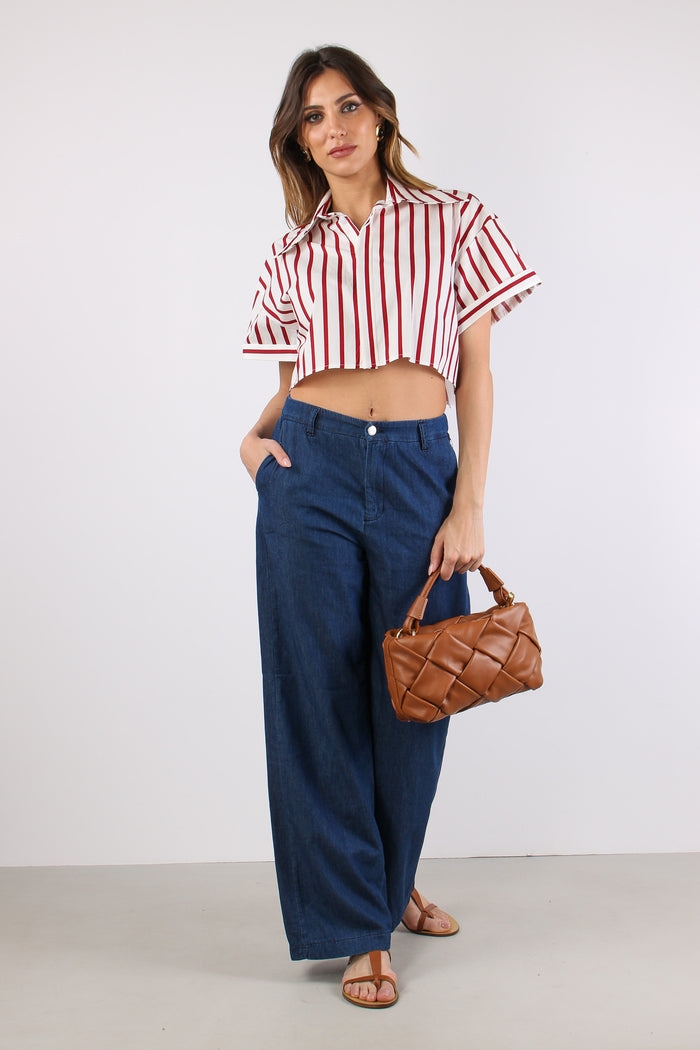 Camicia Corta Riga Bianco/rosso-5
