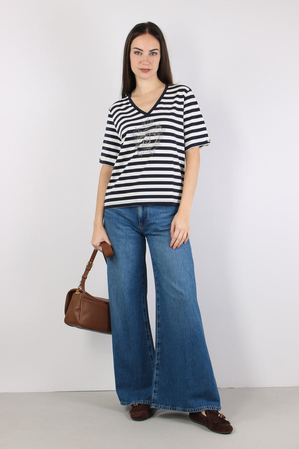 T-shirt Riga Scollo V White/blue